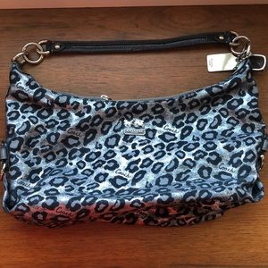 Coach black and grey metallic leopard print